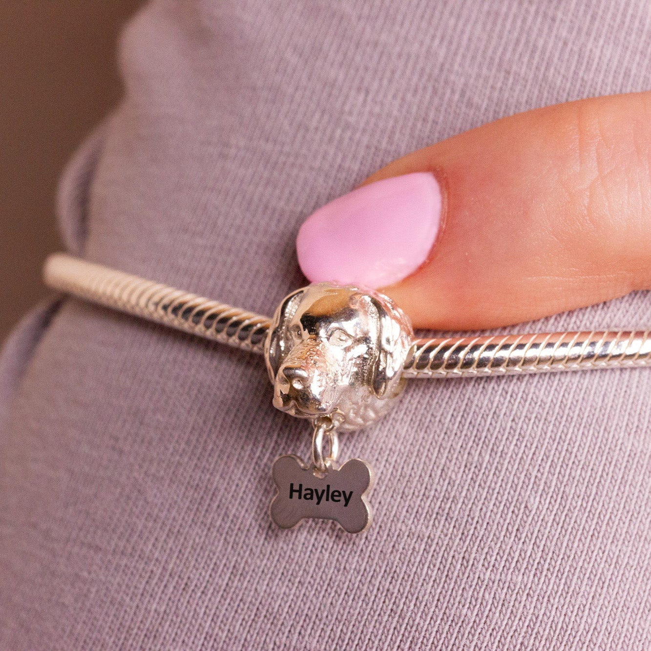 Labrador Head Silver Charm Bead - Personalised - MYLEE London