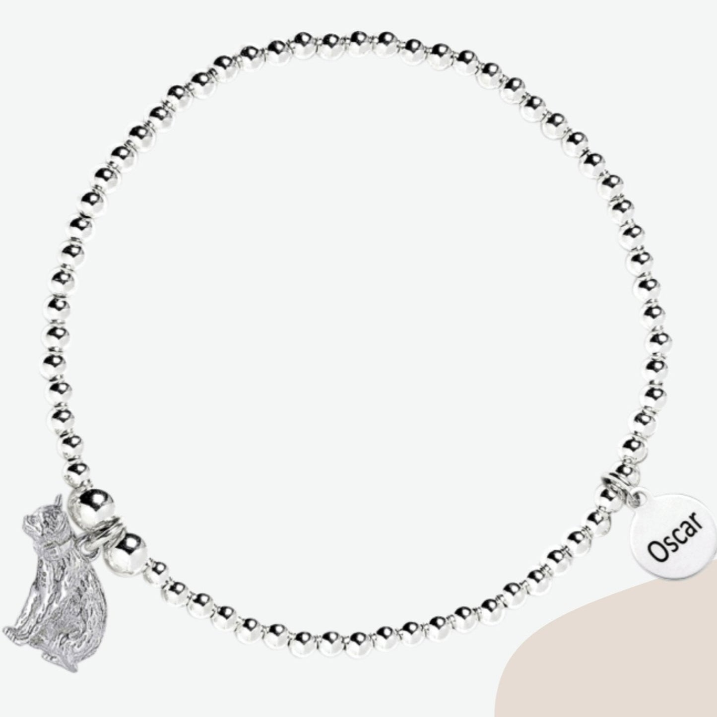 Long-Haired Cat Silver Ball Bead Bracelet - Personalised - MYLEE London