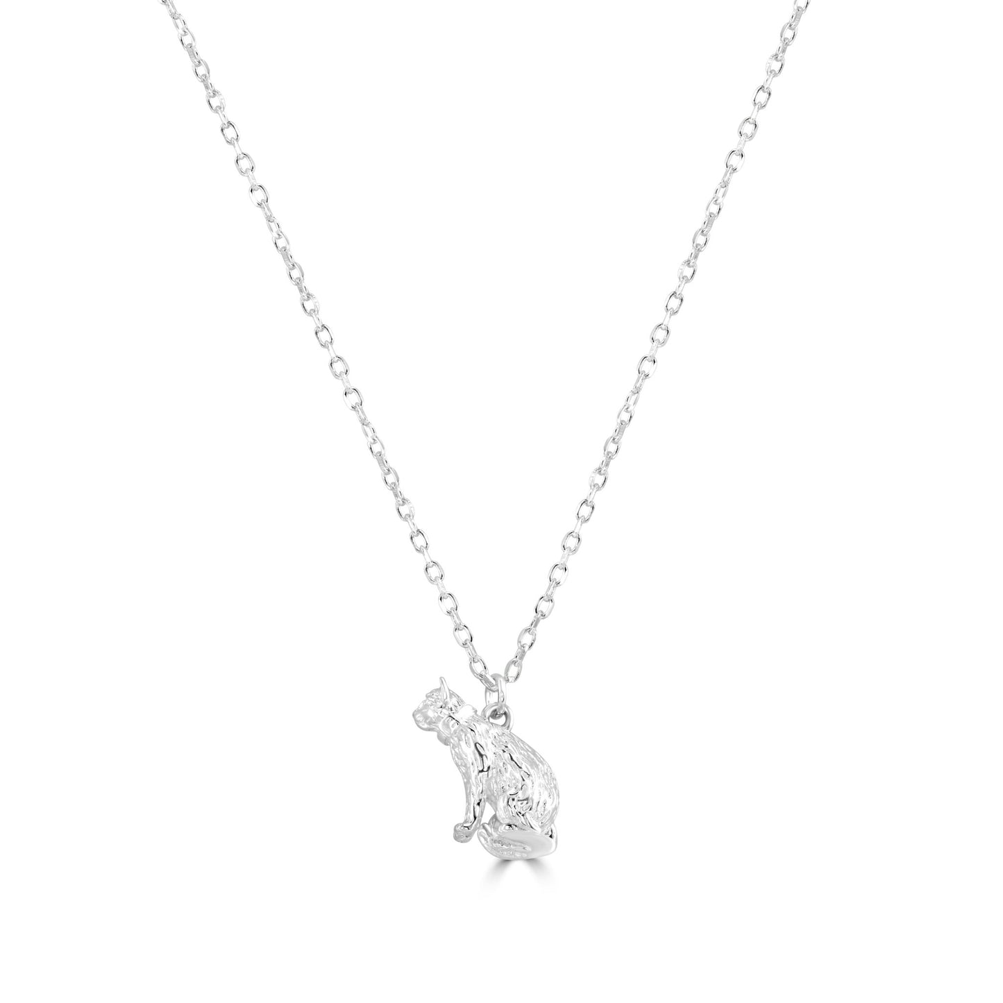 Long - Haired Cat Silver Necklace - Personalised - MYLEE London