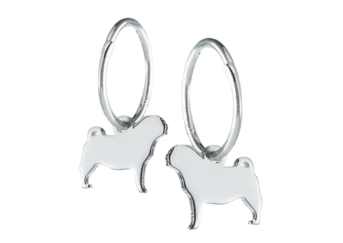 Pug Silhouette Silver Earrings - MYLEE London