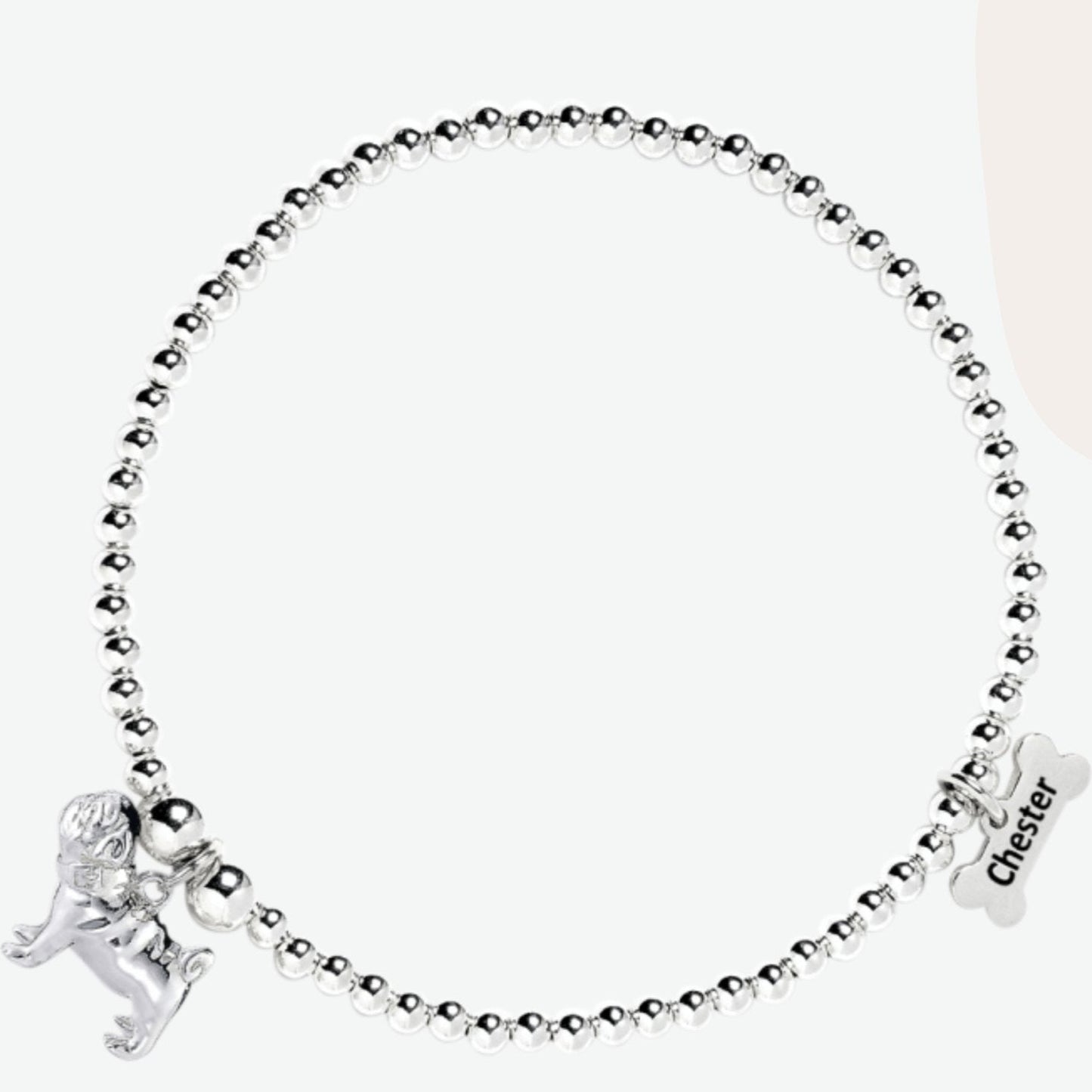Pug Silver Ball Bead Bracelet - Personalised - MYLEE London