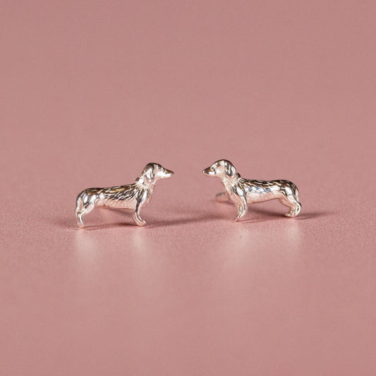 3D Dachshund Silver Stud Earrings - MYLEE London