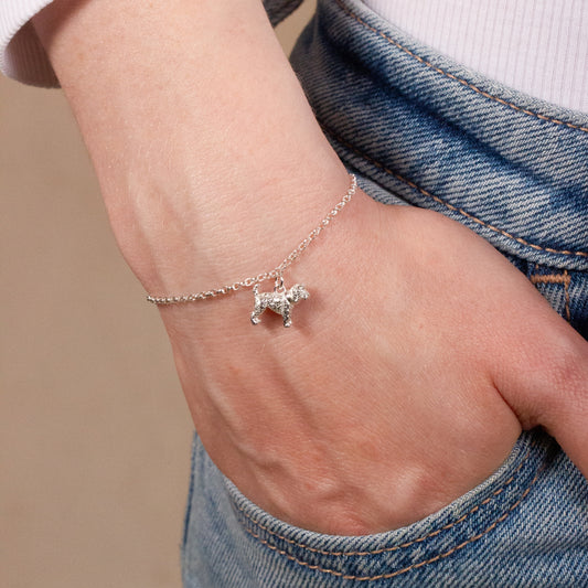 Pulsera de cadena delicada de Cockapoo - Personalizada - Plata de ley