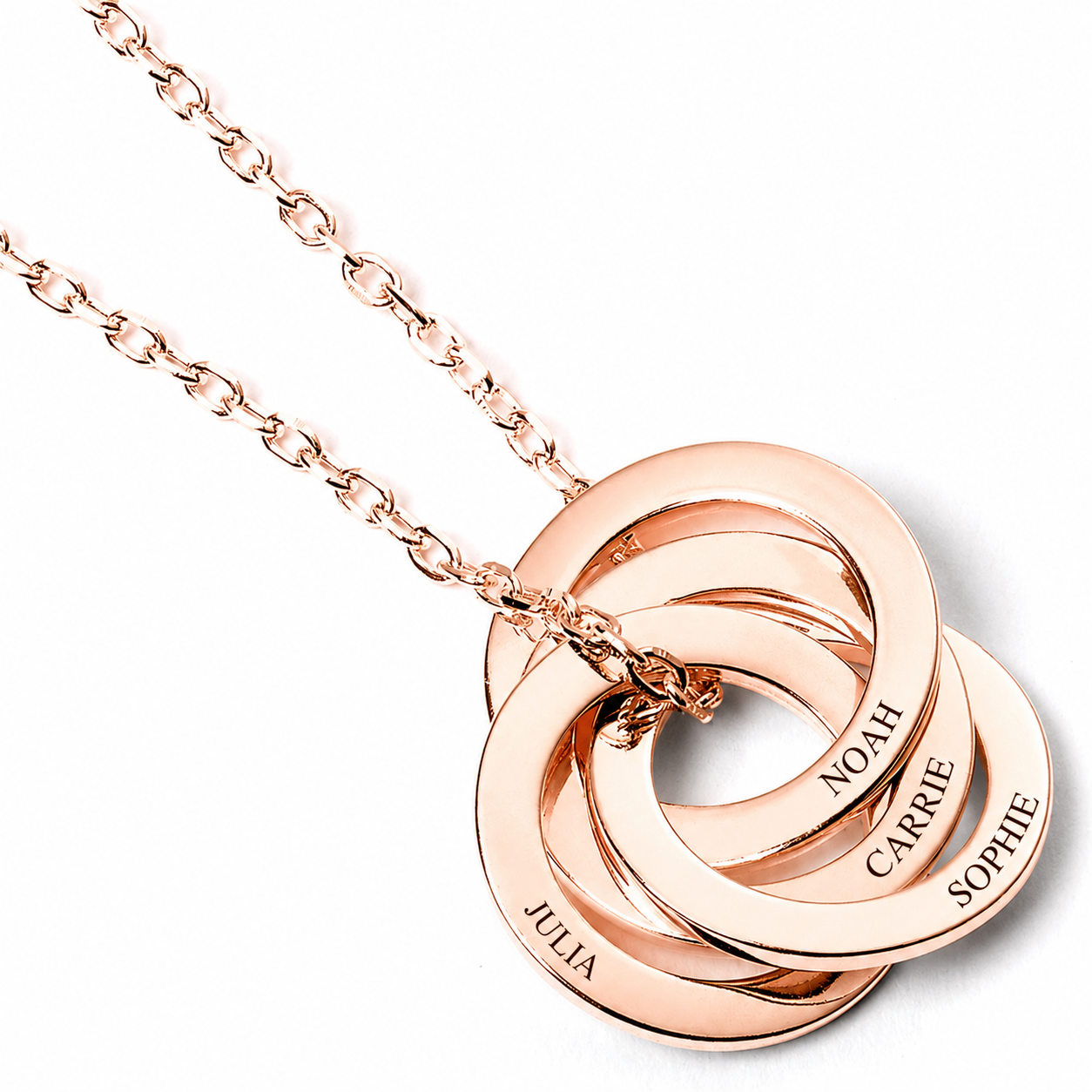 Sterling Silver Personalised Ring Necklace - MYLEE London - 4 Ring Rose Gold