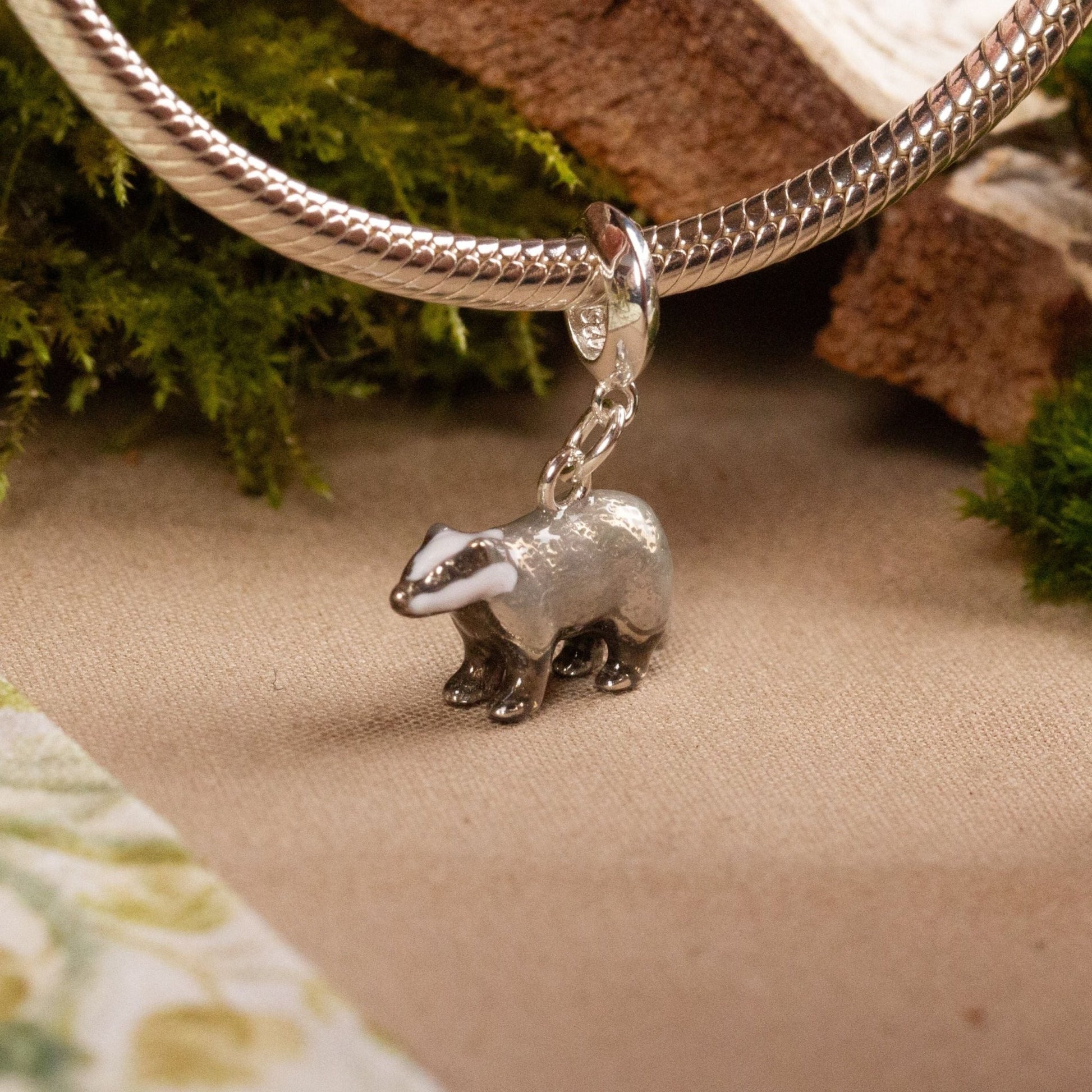 Badger Charm - Enamelled Sterling Silver - MYLEE London