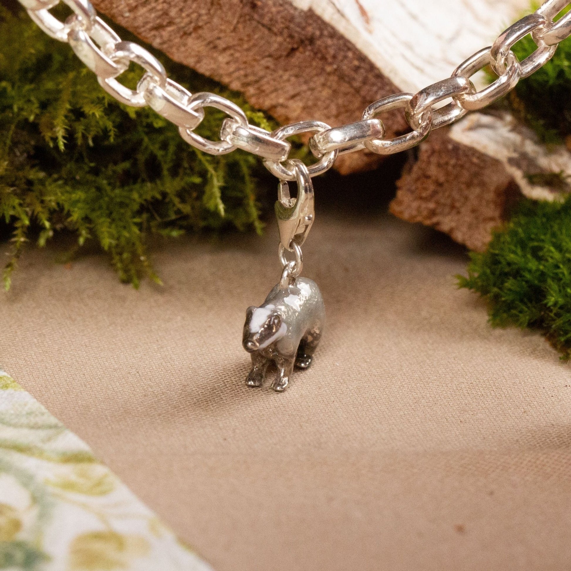 Badger Charm - Enamelled Sterling Silver - MYLEE London