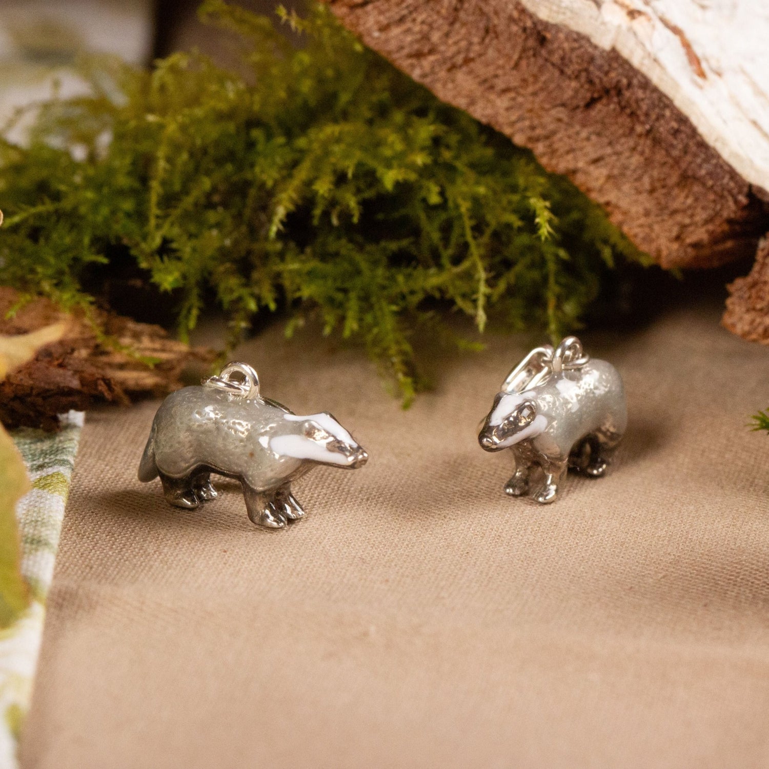 Badger Charm - Enamelled Sterling Silver - MYLEE London