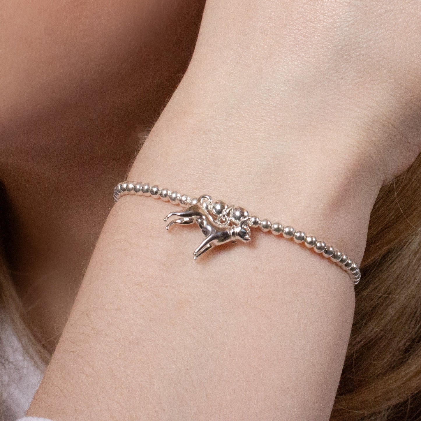 Chihuahua Silver Ball Bead Bracelet - Personalised - MYLEE London