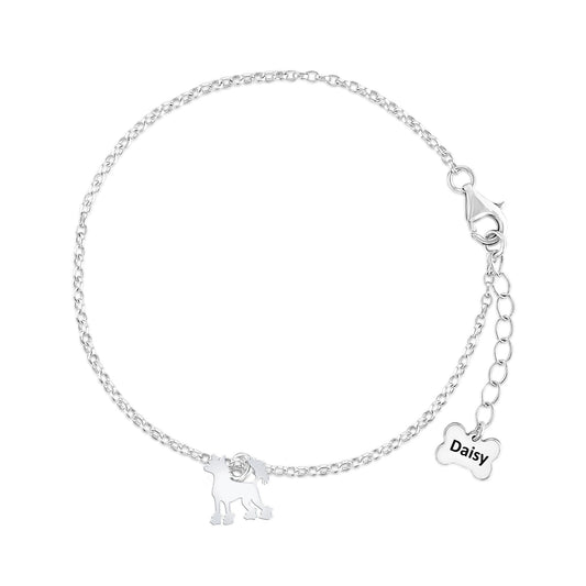 Chinese Crested Silhouette Silver Chain Bracelet - Personalised - MYLEE London