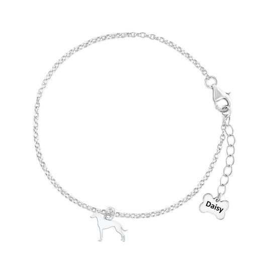 Cirneco dell'Etna Silhouette Silver Chain Bracelet - Personalised - MYLEE London