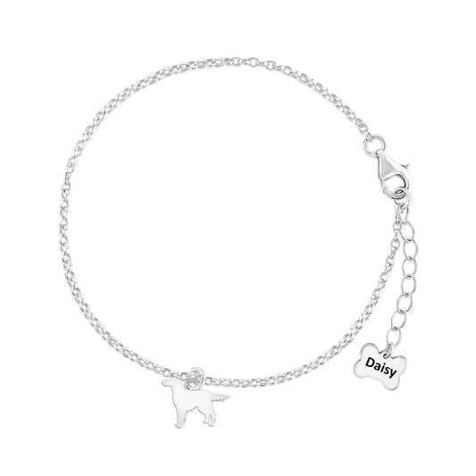 Irish Setter Silhouette Silver Chain Bracelet - Personalised - MYLEE London