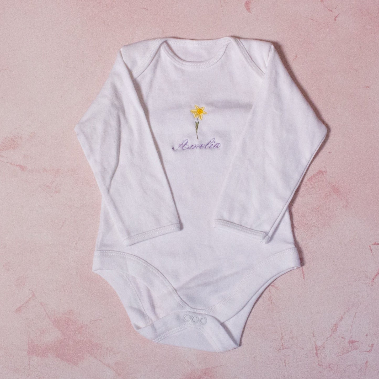 Personalised Embroidered Birth Flower Baby Grow - MYLEE London