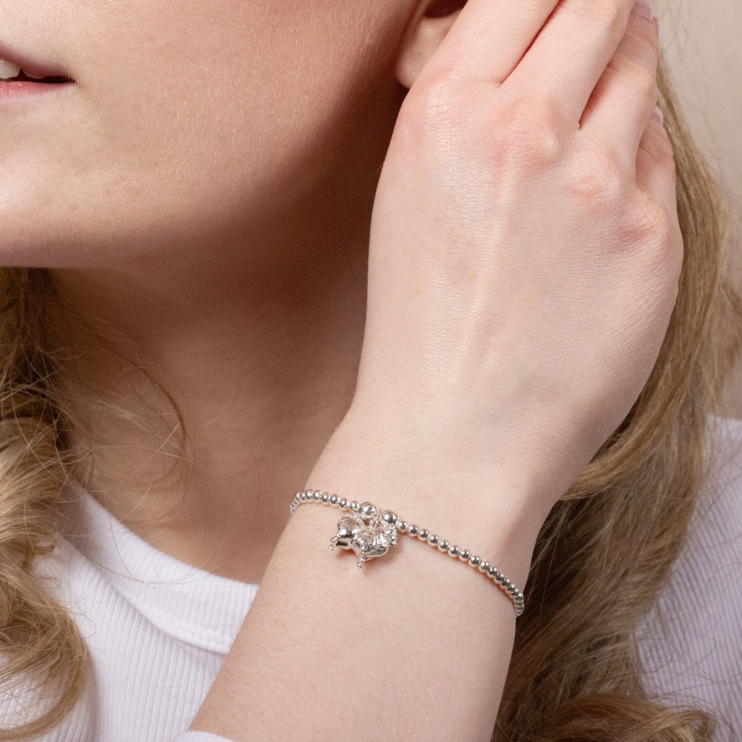 Pomeranian Silver Ball Bead Bracelet - Personalised - MYLEE London
