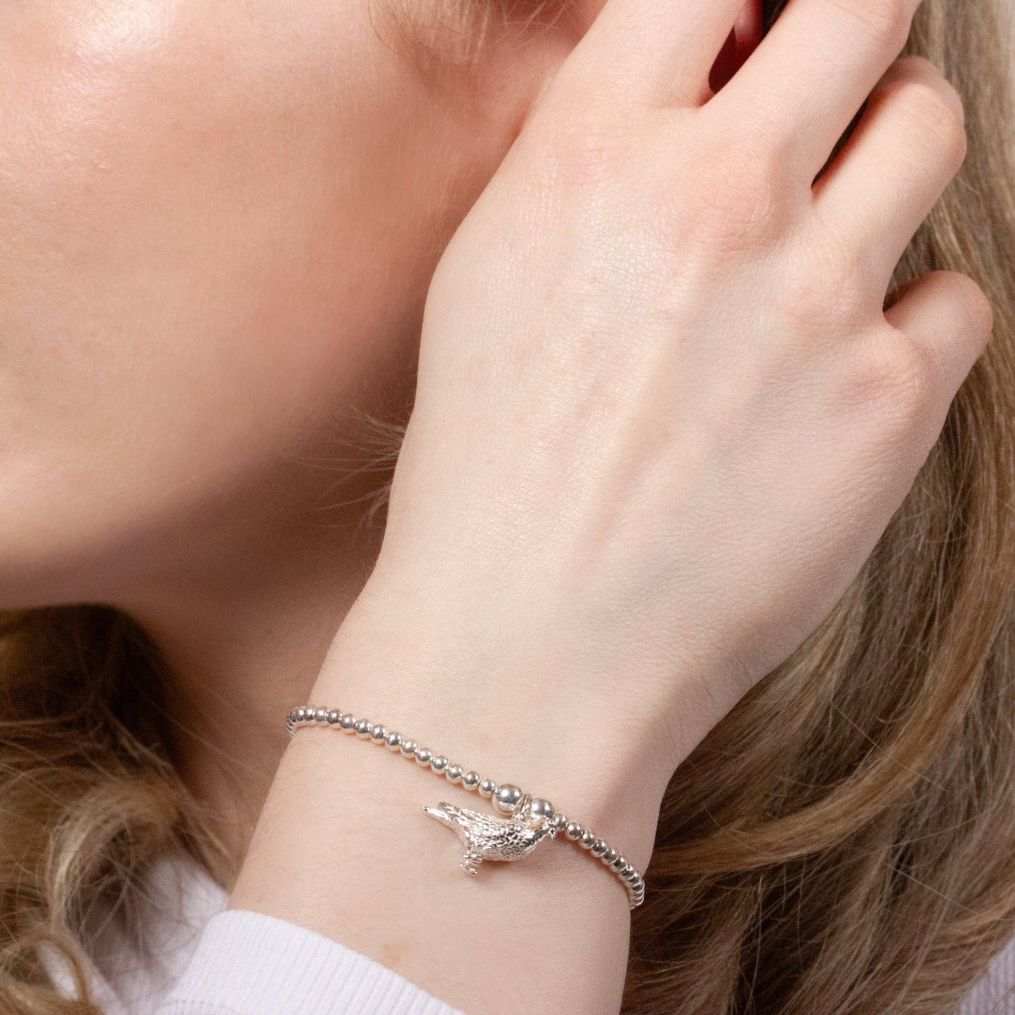 Racing Pigeon Silver Ball Bead Bracelet - Personalised - MYLEE London