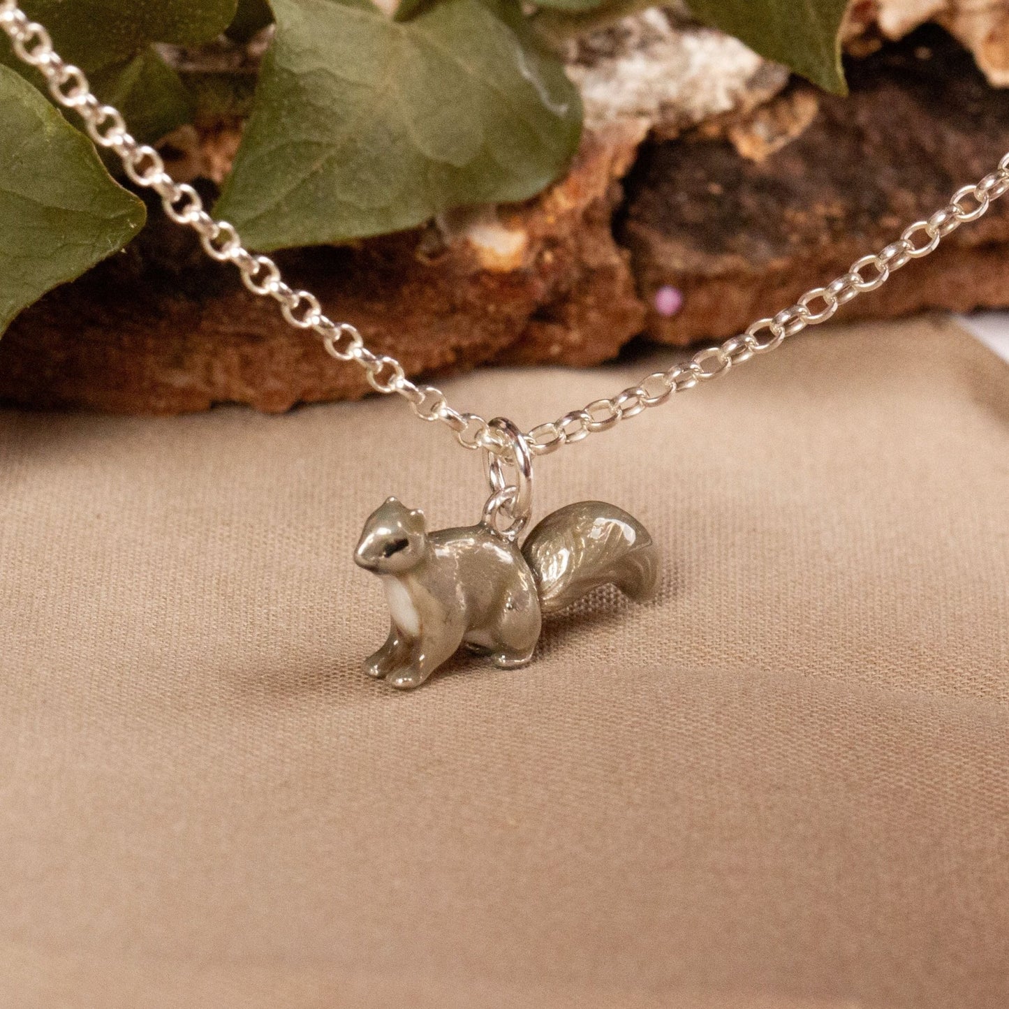 Squirrel Necklace - Enamelled Sterling Silver - MYLEE London