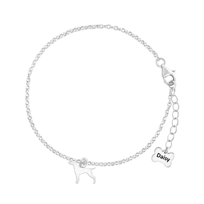 Vizsla Silhouette Silver Chain Bracelet - Personalised - MYLEE London
