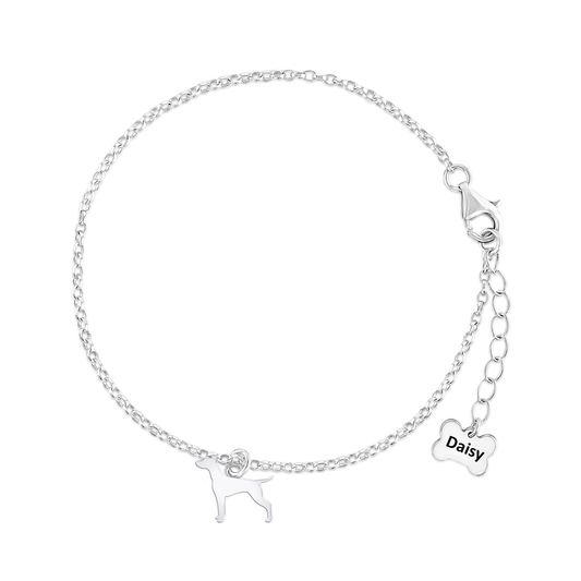 Vizsla Silhouette Silver Chain Bracelet - Personalised - MYLEE London