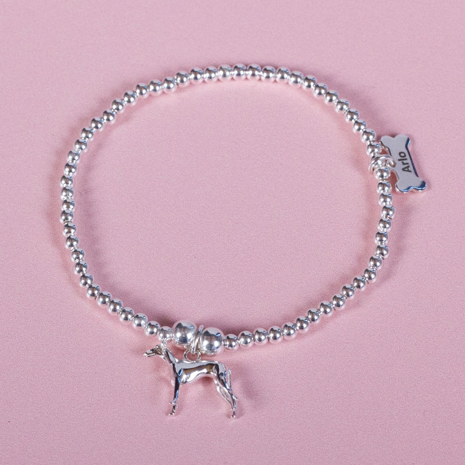 Whippet Silver Ball Bead Bracelet - Personalised - MYLEE London
